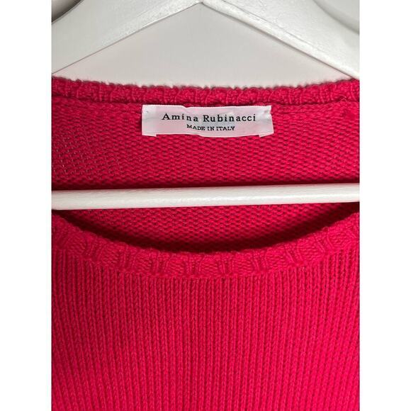 Amina Rubinacci Open Knit Long Sleeve Sweater Cotton Fuchsia Pink Womens Size 38 - Picture 6 of 7